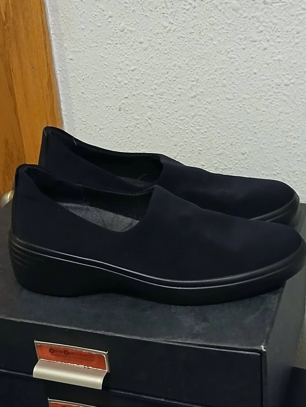 ECCO Felicia Black Stretch Textile Slip-On Wedge Loafers Size EU 39 / US 8-8.5